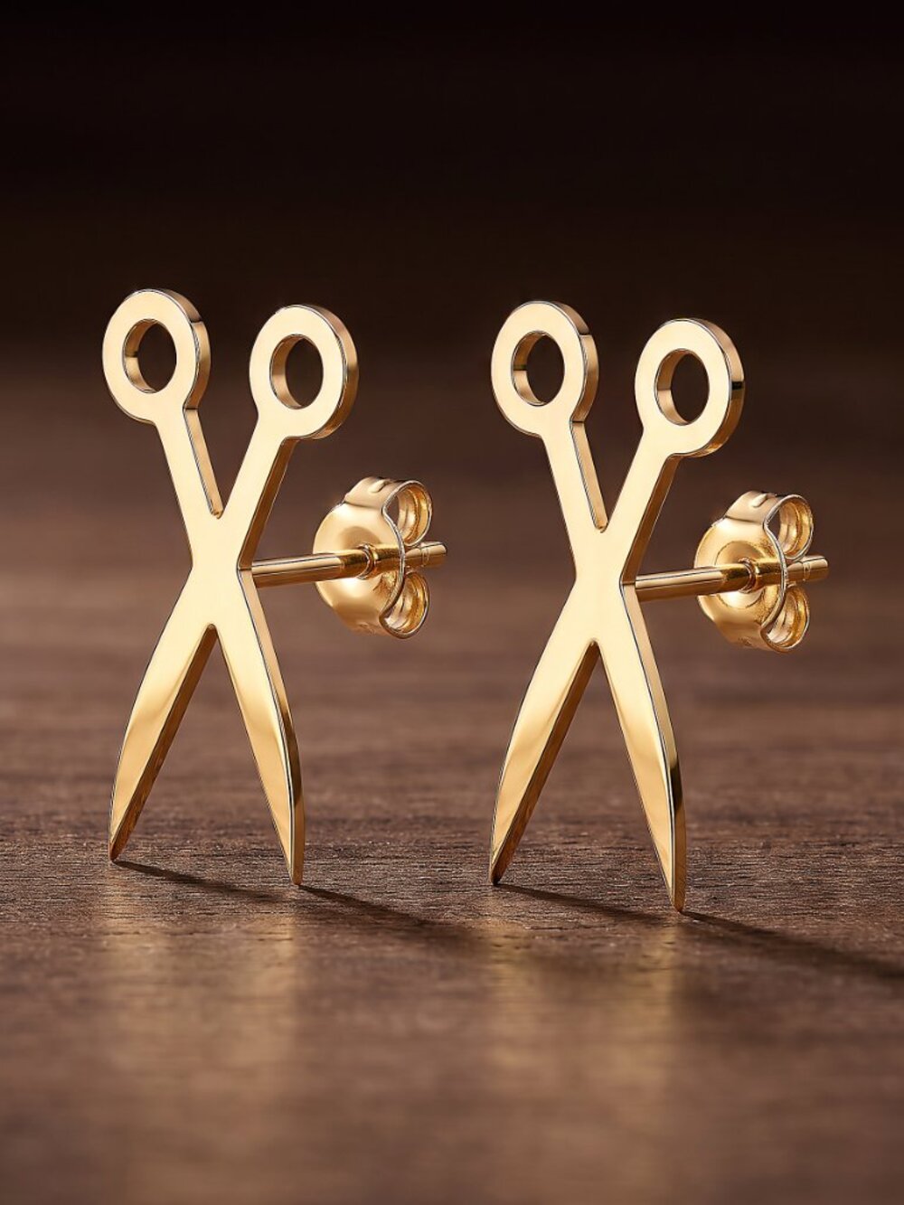 Stainless Steel Yellow Gold Scissor Stud Earrings Hypoallergenic